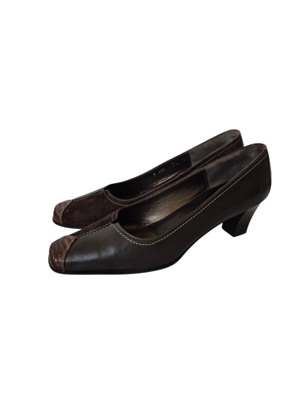 Roberto Capucci Brown Leather Low Heel Square Toe Shoes - Picture 2 of 12